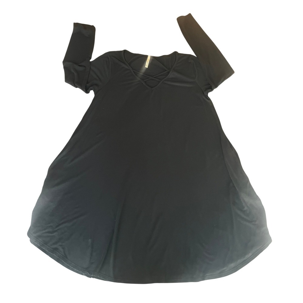Mittoshop Womens Black Long Sleeve Crisscross V-Neck Swing Dress (1084)
